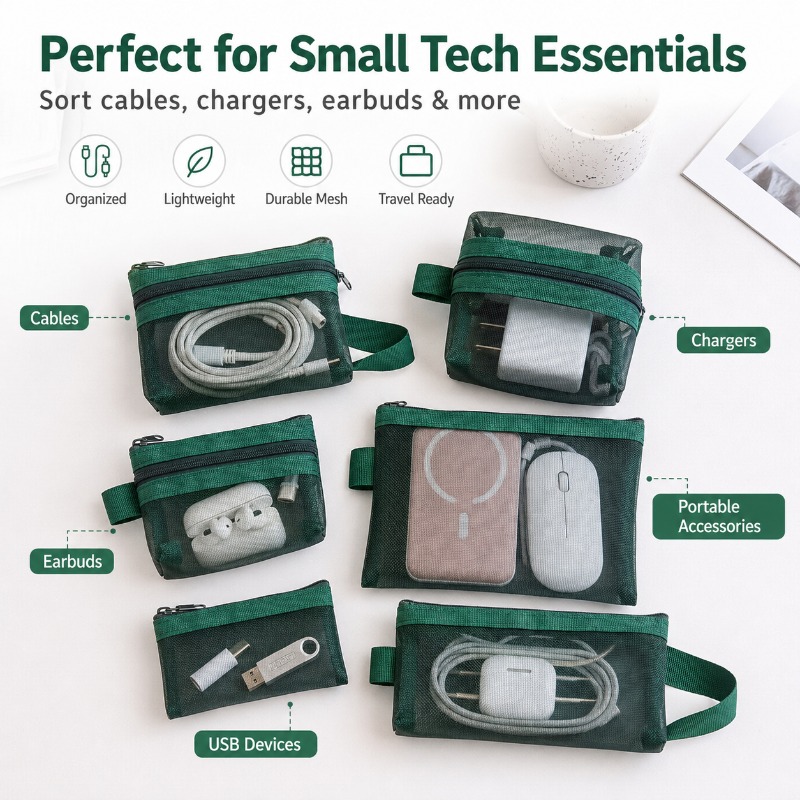 6PCS Portable Mesh Tech Access - Tech Accessories Travel Bag recension och pris